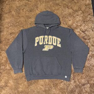 Vintage Russell Athletic Purdue College Hoodie Grey Large